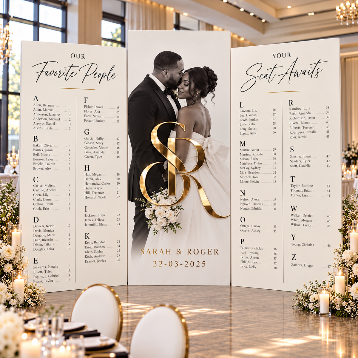 Custom Photo Seating Chart with 3D Acrylic Monogram