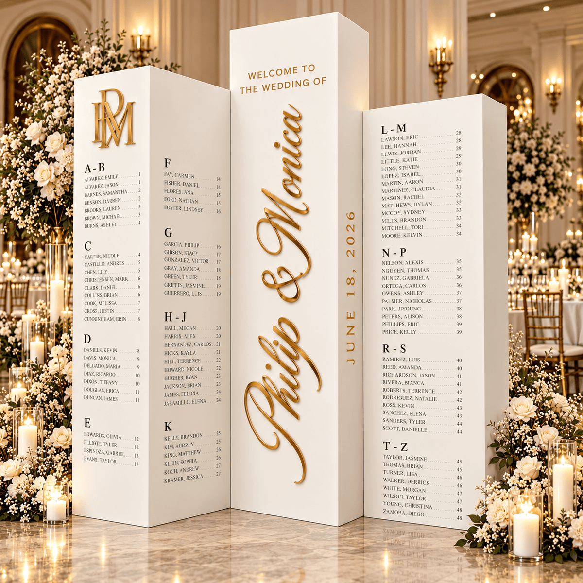 Custom Accordion Seating Chart with 3D Acrylic Details - JYS Custom Backdrops & Acrylic Signs
