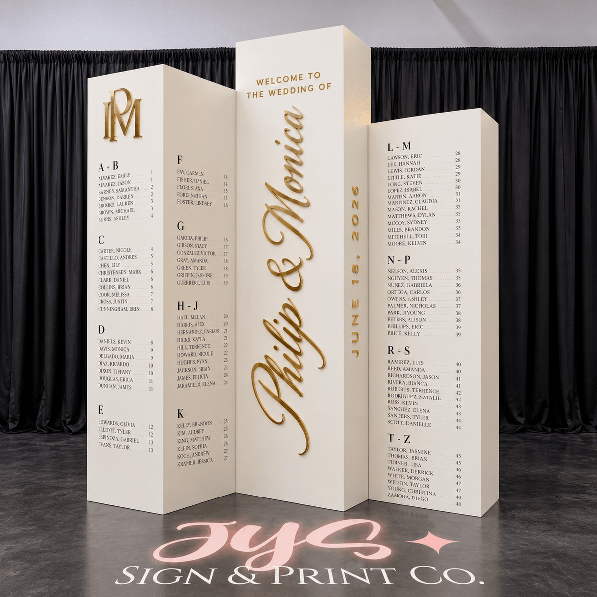 Custom Accordion Seating Chart with 3D Acrylic Details - JYS Custom Backdrops & Acrylic Signs