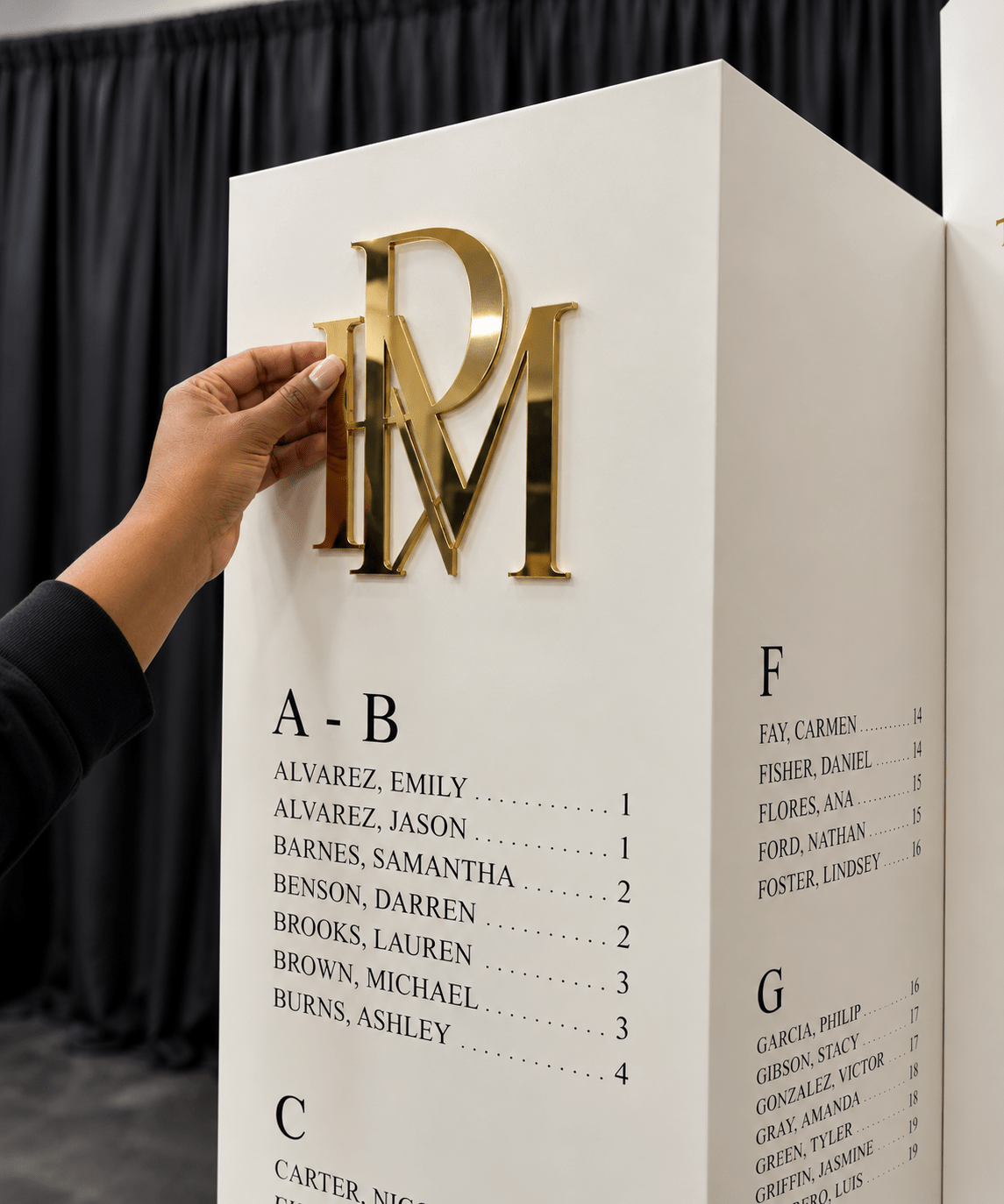 Custom Accordion Seating Chart with 3D Acrylic Details - JYS Custom Backdrops & Acrylic Signs