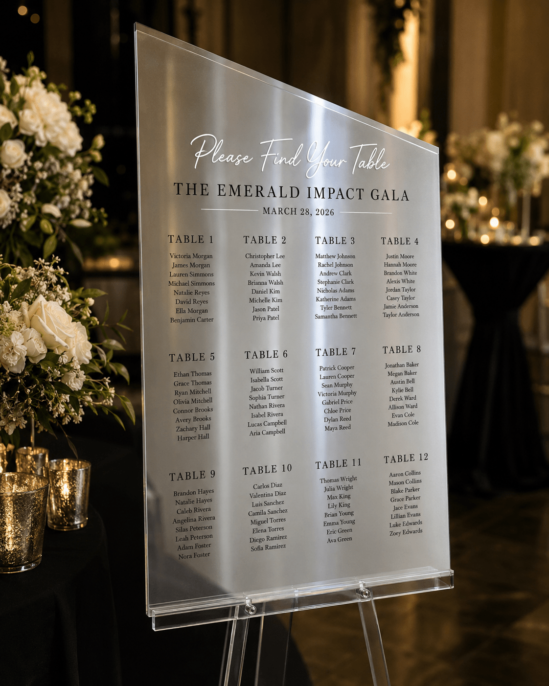 The Brittany | Acrylic Seating Chart - JYS Custom Backdrops & Acrylic Signs