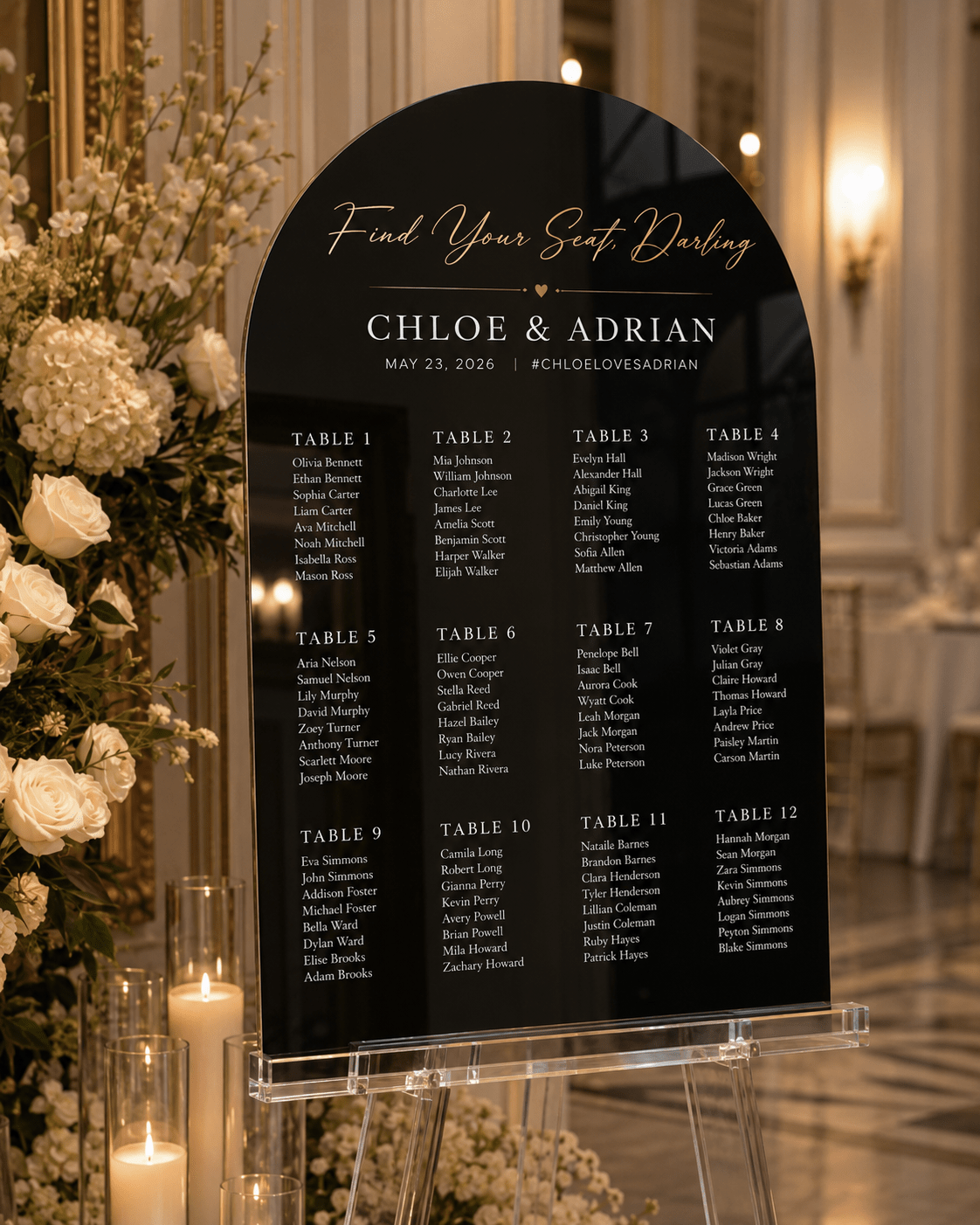 The Brittany | Acrylic Seating Chart - JYS Custom Backdrops & Acrylic Signs