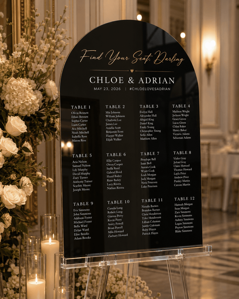 The Brittany | Acrylic Seating Chart - JYS Custom Backdrops & Acrylic Signs