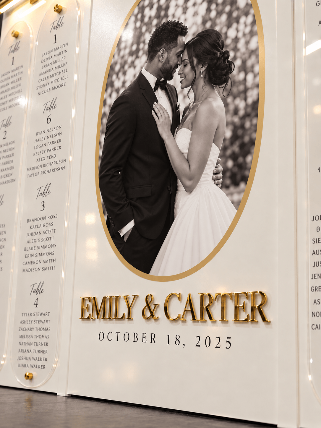 The Portrait Seating Chart | 3-Panel Wedding Seating Chart - JYS Custom Backdrops & Acrylic Signs