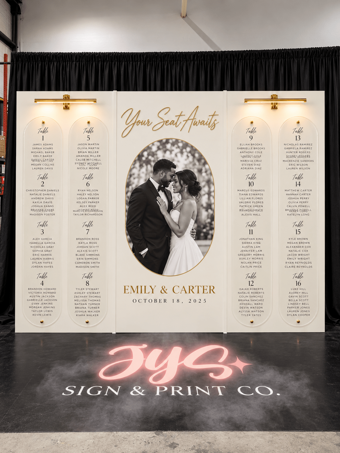The Portrait Seating Chart | 3-Panel Wedding Seating Chart - JYS Custom Backdrops & Acrylic Signs