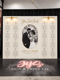 The Portrait Seating Chart | 3-Panel Wedding Seating Chart - JYS Custom Backdrops & Acrylic Signs